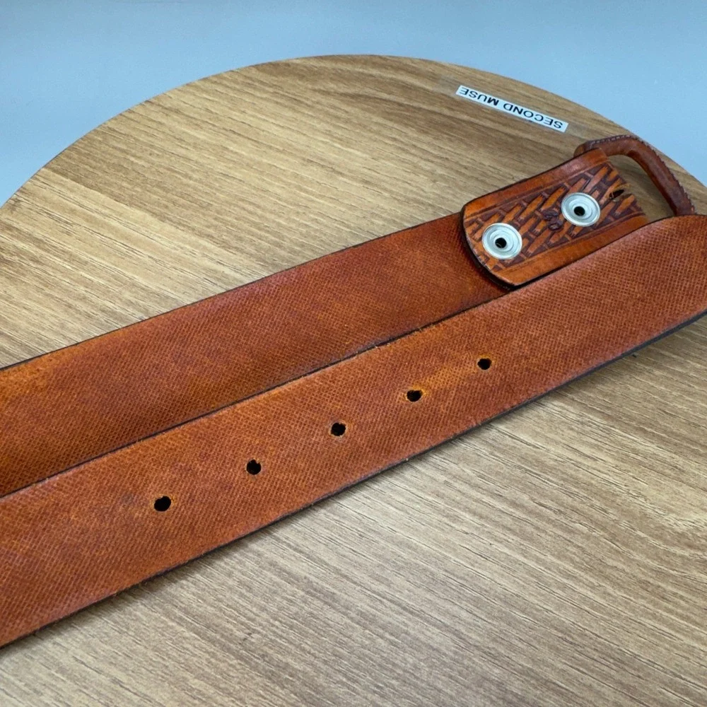 Unbranded Basketweave Leather Belt 34 Brown Western‎ Cowboy Tooled Boho Rugged